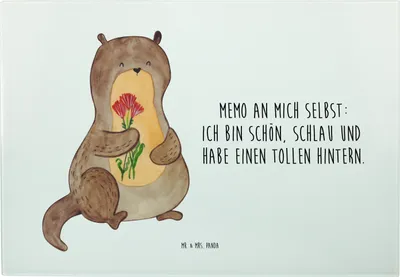 Produktbild von Mr. & Mrs. Panda Küchenbrett Otter Blumenstrauß - Weiß - Geschenk, Selbstvertrauen, Schneidebrett, Positiv, Hackbrett, Frühstücksbrett, Seeotter, Glas, Servierplatte, Süß