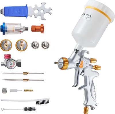 Immagine prodotto di Pistola per verniciatura HVLP VEVOR, pistola a spruzzo con alimentazione a gravità e 3 ugelli (1,3/1,4/1,7 mm), capacità 600 ml, pistola a spruzzo con regolatore d'aria per primer, vernici trasparenti e finiture per auto