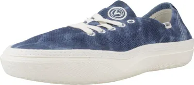 A single blue tie-dye Vans sneaker is shown against a white background.
