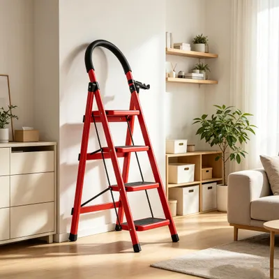Produktbild von 4 Stufen Trittleiter,Kompaktes Klappleiter Für Erwachsene,rutschfeste Kunststoff Pedale,Multifunktionale Tritthocker bis 120kg,für Küche,Garage & Büro