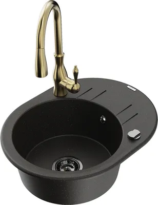 Produktbild von Mexen Kevin 1 Becken-Granitspüle mit Abtropffläche und Mischbatterie Savita, Schwarz/Gold metallisch - 6517-75-672601-50-B