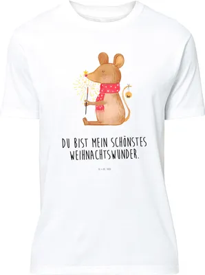 Produktbild von Mr. & Mrs. Panda S T-Shirt Maus Weihnachten - Weiß - Geschenk, Tshirt, Weihnachtsgruß, Frohe, Weihnachtswunder, Spruch-Shirt, Lustiges, oberteil, Weihnachtsmotiv