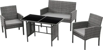 Produktbild von SVITA BROOKLYN XL Rattan Garten Möbel Set Essgruppe mit Tisch, 2x Sessel, 2er Sofa Polyrattan Grau