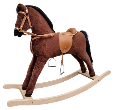 Produktbild von Großes Schaukelpferd tolles Geschenk Plüschpferd Holzpferd braun 96-112