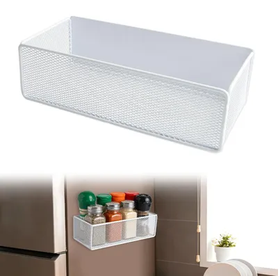 Produktbild von Magnetisches Gewürzregal aus Metall zur Wandmontage im Kühlschrank, weiß, 27 x 12 x 7,5 cm, Tragkraft 2,5 kg