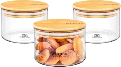 Image de Lot de 3 bocaux de conservation Wilmax 400 ml avec couvercle en bambou WL-888501/A3