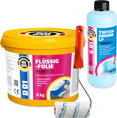 Produktbild von Flüssigfolie 4Kg Abdichtung Tiefengrund Dusche Bad Küche Farbroller 10cm H407