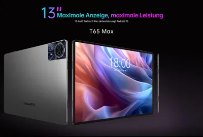 Produktbild von TECLAST T65MAX Tablet 13“ Android 15, 1920x1200 Display, 2.2GHz 8-Core 8+12G/256G, 4G Dual SIM, USB-PD 15W Schnellladen, 10000 mAh, mit Schutzhülle