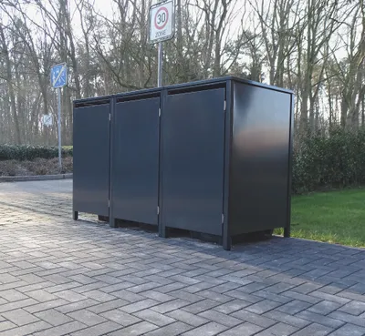 Produktbild von 3 Mülltonnenboxen o.Stanzung Anthrazit komplett RAL 7016 für 120Liter Mülltonnen