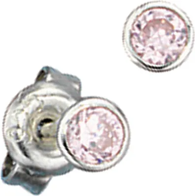 Produktbild von JOBO Ohrstecker rund 925 Sterling Silber rhodiniert 2 Zirkonia rosa Ohrringe