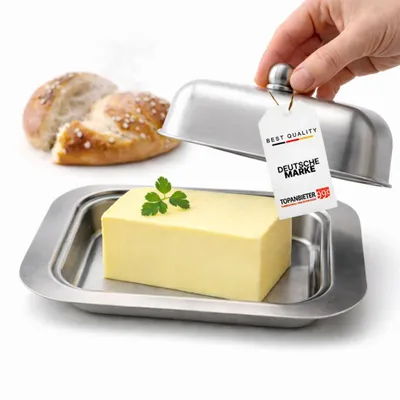 Immagine prodotto di Burriera in acciaio inox con coperchio opaco, lavabile in lavastoviglie, campana per burro per cucina, frigorifero, conservazione di burro e margarina Contenitore per burro