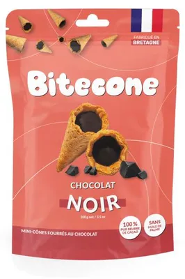 Produktbild von Bitecone Mini-Eistüten mit Zartbitterschokoladenfüllung, 100 g