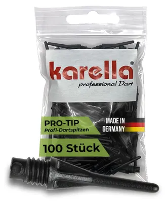 Produktbild von Karella Dartspitzen Pro-Tip,  Germany, stabile Dartspitzen Kunststoff, Softdart Spitzen, Dart Spitzen elektronische Dartscheibe, perfekter Halt im Dartautomat, 100 Stk, 2BA Gewinde, schwarz