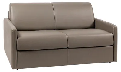 Produktbild von 2-Sitzer-Schlafsofa Express in taupefarbenem Kunstleder mit Memory-Schaum-Sitzfläche - Liegefläche 120 cm - 14 cm Matratze CALIFE