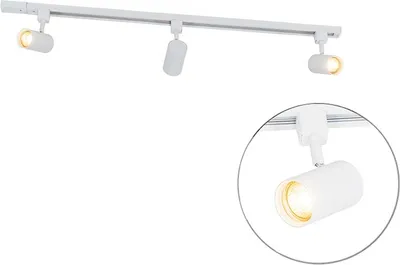 Produktbild von Qazqa Smart led Modern Schienensystem Lampen Komplettset, Schienenbeleuchtung, Deckenstrahler, Deckenspot - Iconic Jeana - Weiß, 2700K - 6500K, dimmbar, 3-flammig, 100cm, Ideal als Küche lampe,