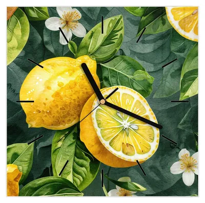Produktbild von Wanduhr aus Glas mit Motiv Zitronenmuster- 30 x 30 cm - inkl. Aufhängesystem