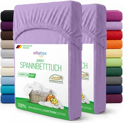 Produktbild von EllaTex 2er Pack Jersey Spannbettlaken 180x200–200x220 mit 40 cm Steg Baumwolle – Spannbetttücher Set für Boxspring & Wasserbett, in Farbe: Lila