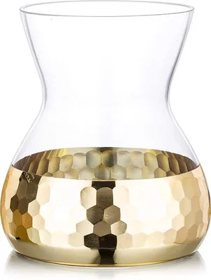 Produktbild von Unyqoos® Glasvase für Pampasgras – goldene Honigwaben-Bodenvase, groß, H 15 cm, Ø oben 10,5 cm Ø unten 8 cm, moderne Wohnzimmer- & Hochzeitsdeko