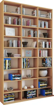 Immagine prodotto di Ripiano in legno in piedi | Cabinetto CD salvaspazio per 1080 CD o 504 DVD | Dimensioni: H. 181 x W. 102 x D. 23 cm | Elegante scaffale DVD in piedi | Ripiano Blu-Ray | Scaffale CD Megosa XL