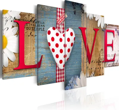 Produktbild von Leinwandbilder Love 200x100 cm Vlies Leinwandbild 5 tlg Kunstdruck modern Wandbilder XXL Wanddekoration Design Wand Bild - Liebe Herz Vintage Aufschrfit 020115-62