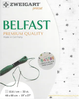 Produktbild von Zählstoff BELFAST Zweigart Precut 32 ct. 3609 Farbe 1369 Sternchen weiß-grau, Handarbeitsstoff aus 100% Leinen für Stickerei 48x68 cm