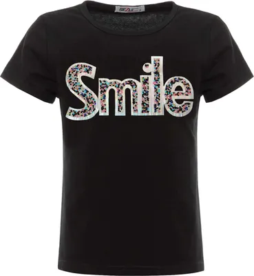 Produktbild von BEZLIT Mädchen Sommer Shirt mit Glitzersteinchen im Smile-Schriftzug Schwarz 116