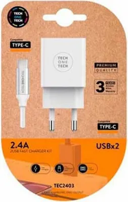 Produktbild von Duales Ladegerät + USB-C-Kabel TECH ONE TECH White