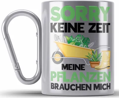 Produktbild von Trendation - Meine Pflanzen Brauchen Mich Edelstahl Tasse Karabiner mit Spruch Garten Hobbygärtner Gärtner Geschenk Lustig Gärtnerin Geschenkidee (Silber)