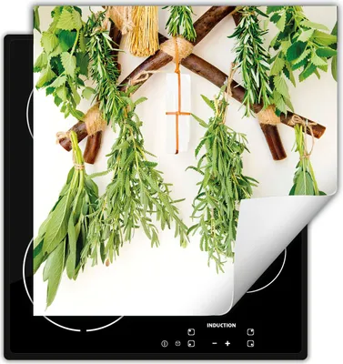 Produktbild von DarHaus Herdabdeckplatte 60x52 cm Anti Rutsch Matte Aufrollbar, Kräuter - Küche