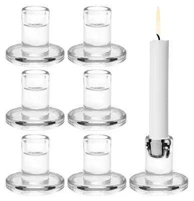 Produktbild von 6 Stück Glas Kerzenständer für Stabkerzen - Transparent Kerzenleuchter für Tischdekoration