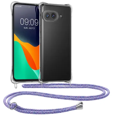 Produktbild von kwmobile Necklace Case kompatibel mit Google Pixel 9a Hülle - Silikon Cover mit Handykette - Band Handyhülle Lavendel Violett Hellblau