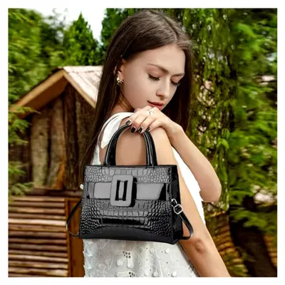 Produktbild von Frauen Tasche Elegante Handtasche Damen Designer Schultertasche Kunstleder Tote Handtasche Umhängetasche Kroko Henkeltasche mit Vielen Fächern