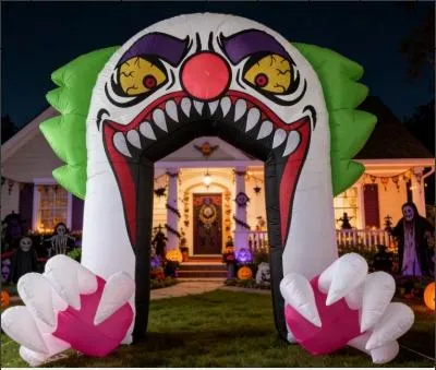 Image de Figurine de clown effrayant pour Halloween, gonflable, 180 cm, avec souffleur intégré et éclairage LED, étanche, pour l'intérieur et l'extérieur