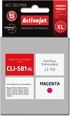 Productafbeelding van Activejet ACC-581MNX inktpatroon (vervangt Canon CLI-581XLM; premium kwaliteit; 11 x 70 ml; magenta)