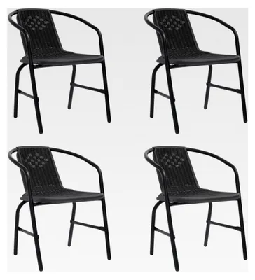 Produktbild von Gartenstühle 4 Stück Hochlehner, Campingstühle, Lehnstühle, wetterfester Stuhl, Rattan-Optik aus Kunststoff und Stahl 110 kg