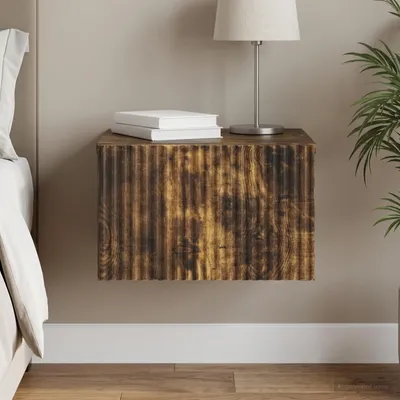 Image de vidaXL Table de chevet murale en bois imitation chêne fumé, 33 x 34,5 x 20 cm