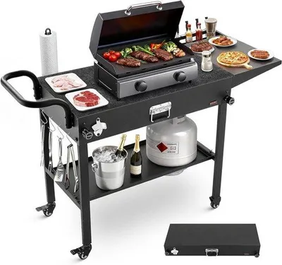 Productafbeelding van Grill Tafel - Buitenkeuken Trolley - Outdoor Koken - Inklapbaar Met Wielen - 787 x 432 mm - Zwart