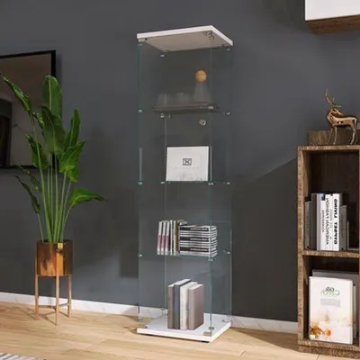Immagine prodotto di Mobile vetrina in vetro, nero, con 4 ripiani, altezza 164 cm, design minimalista e moderno