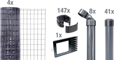 Image de Alberts 669102 Fix-Clip Pro comme set complet de clôture, à bétonner, anthracite, hauteur 122 cm, longueur 100 m