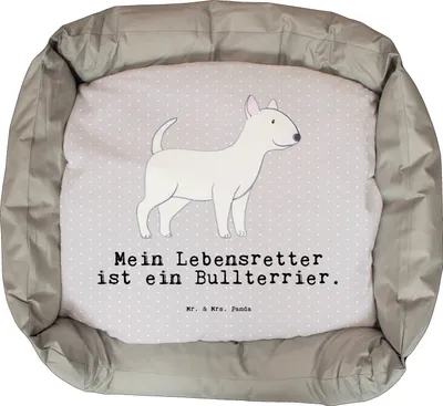 Produktbild von Mr. & Mrs. Panda Hundesofa Bullterrier Lebensretter - Grau Pastell - Geschenk, Dankeschön, Vatertag, Geburtstag, Ostern, Hund, Welpen