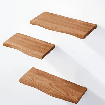 Produktbild von LAMO Manufaktur 3 Stück Wandregal aus Holz mit unsichtbarer Befestigung 42/36/30cm | Wandregal aus 100 % echtem Holz | Hängeregal für Wohnzimmer Wandregale SET 1 Baumkante Farbe: Dunkel