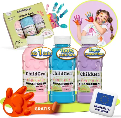 Produktbild von Fingerfarben ungiftig,  Fingermalfarben, Fingerfarben Baby ungiftig , geeignet zum Malen für Kindergarten, Schulen oder Zuhause, Handfarben Kinder, Fingerfarbe ab 1Jahr - 3x350ml