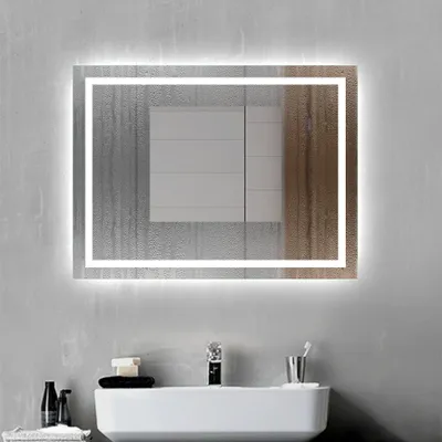Produktbild von Badspiegel 50x70 cm mit Beleuchtung Badezimmerspiegel Wandspiegel mit Licht-Schalter, Beschlagfrei, Kaltweiß, IP44