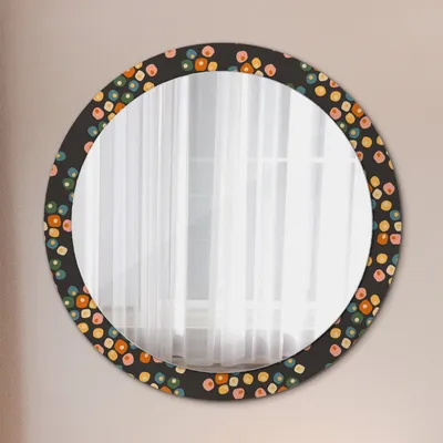 Produktbild von Runder Spiegel mit Modernem Aufdruck - Dekospiegel Wandmontage -Blume Punkte- Ø90cm