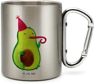 Produktbild von Mr. & Mrs. Panda Thermobecher Avocado Feier - Transparent - Geschenk, Geburtstag, Becher Aus Edelstahl, wandertasse, karabiner tasse, Teetasse, Tröte, Gute Laune, Party