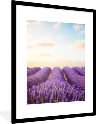 Produktbild von MuchoWow® Gerahmtes Poster Lavendel - Himmel - Wolken - Blumen 60x80 cm - Poster mit Schwarzem Bilderrahmen Wandposter Rahmen Foto Bilder - Wohnzimmer - Dekorationen - Prämie