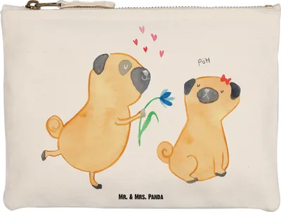 Produktbild von Mr. & Mrs. Panda Schlampermäppchen Mops Verliebt Größe M - Weiß - Geschenk, Knuffig, Liebe, Hund, beauty case, Etui, Sprüche, Freund, Mäppchen, Stoffbeutel, Partner