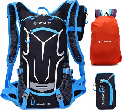 Produktbild von Wanderrucksack, 18 l, wasserabweisend, mit Regenschutz und abnehmbarem Helmnetzbeutel fuer Wasserblasentasche, Handytasche, Reitrucksack