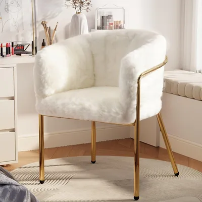 Produktbild von Sessel - Ohrensessel - Akzentstuhl - Relaxstuhl - Esszimmerstuhl - Beige - Plüschartige, baumwollähnliche Polsterung