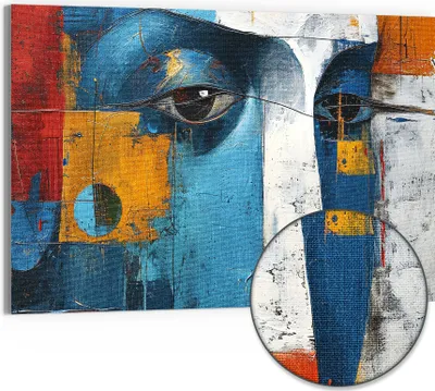 Produktbild von DEQORI Hybrid Leinwand Bild 90x60 cm 'Gesichter der Kunst' Wandbild Glas flach modern